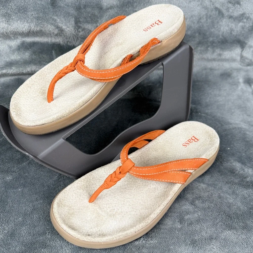Bass Thong Sandals‎ Women's Orange Braided Strap Comfort Slip On Casual
